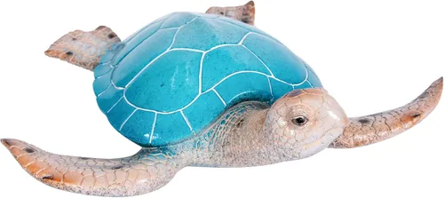 Miniatura 4 de Decoración de jardín de tortugas marinas, 15.75 pulgadas de largo, azul aguamarina y beige, decoración de pared o mesa para interiores y exteriores
