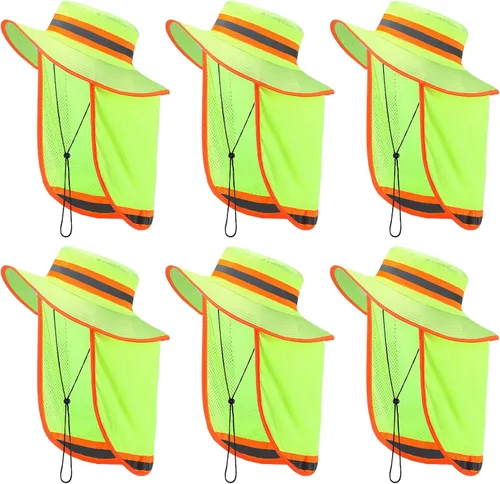 Miniatura 8 de 6 piezas de sombrero de seguridad reflectante de alta visibilidad con solapa para el cuello Boonie sombrero de ala ancha sombreros de trabajo gorra