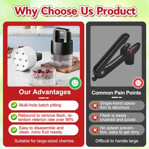 Miniatura 4 de Cherry Pitter, herramienta de descorazonador múltiple 7 en 1 mejorada 2026, ranuras extra grandes de 1.5 pulgadas para cerezas, apto