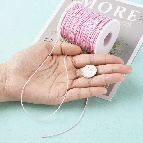Miniatura 3 de Cordón de algodón encerado rosa de 300 pies de hilo trenzado para cuentas y collar de 0.039 in (0.04 pulgadas) con carrete para pulseras, collares