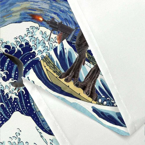 Miniatura 6 de Divertido juego de cortina de ducha con diseño de gato, dinosaurio japonés con ondas oceánicas, cortinas de baño divertidas para niños, decoración