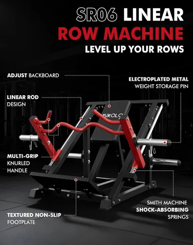 Miniatura 8 de Máquina de remo lineal Mikolo, máquina de entrenamiento de espalda para gimnasio en casa, máquina de espalda con carga de placas y rodamiento