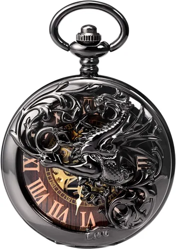 Miniatura 3 de Reloj de bolsillo mecánico de dragón antiguo con cadena