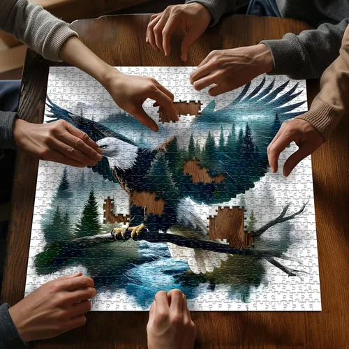 Miniatura 3 de Rompecabezas de águila calva para adultos, 1000 piezas, paisaje de fantasía, animal, pájaro, naturaleza, bosque, planta, escénico, imposible