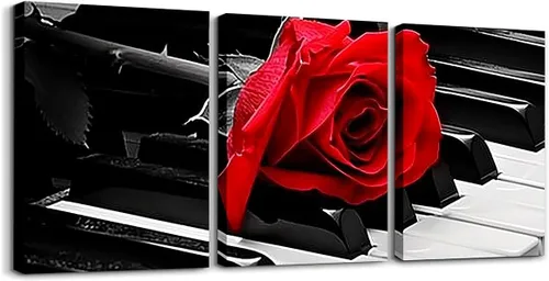 Miniatura 30 de Erosebridal Juego de 3 lienzos de pared en lienzo con teclado de piano en blanco y negro, instrumentos musicales, decoración de pared para sala