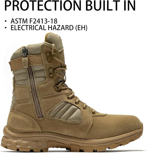 Miniatura 7 de ROCKROOSTER Burano Botas tácticas militares para hombre, 8 pulgadas, gamuza coyote y nailon, cremallera lateral YKK para poner y quitar fácilmente