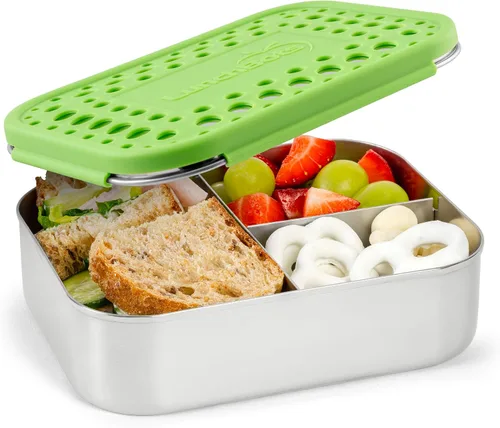 Miniatura 13 de LunchBots Contenedor Mediano Cuádruple para Aperitivos - Contenedor de Alimentos Dividido de Acero Inoxidable - Cuatro Secciones para Comida