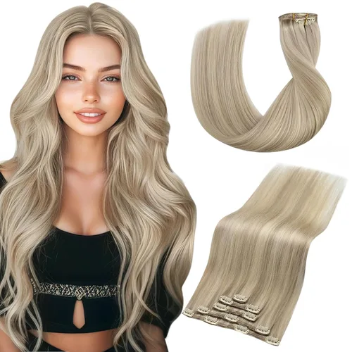Miniatura 11 de Vivien Extensiones de cabello humano con clip, color negro azabache, extensiones de cabello humano real con pinzas invisibles, doble trama, 14