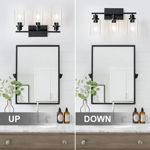 Miniatura 4 de Lámparas de Baño de 3 Luces Negras para Vanidad Sobre Espejo Apliques de Pared de Iluminación Moderna de Casa de Campo Lámpara de Pared Industrial
