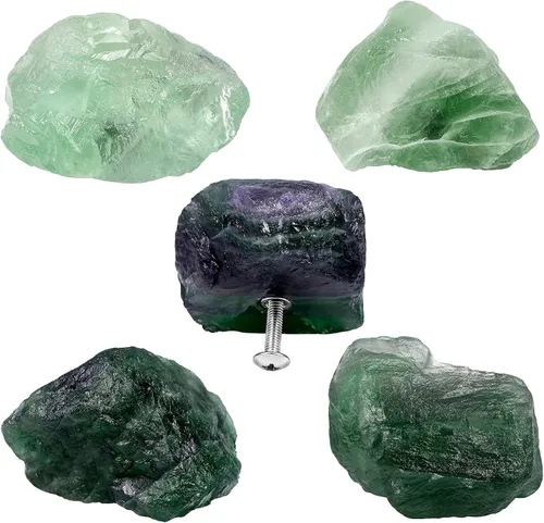 Miniatura 5 de Rockcloud Paquete de 2 pomos de piedra de cristal natural con tornillos para cajones de armario, aparador, decoración de oficina en casa, fluorita