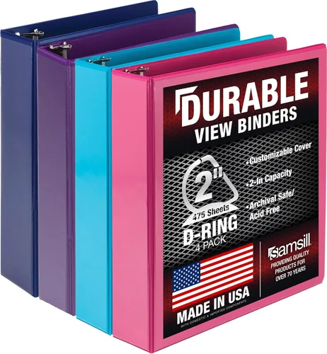 Miniatura 34 de Samsill Carpeta duradera de 1.5 pulgadas, fabricada en los Estados Unidos, carpeta de anillos en D, carpeta transparente personalizable, color rojo