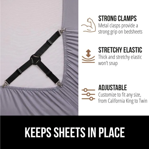 Miniatura 4 de GORILLA GRIP Sujetadores de Sábanas Patente Pendiente, Sujetadores Elásticos Ajustables con Clips de Metal, Correas de Ropa de Cama Ajustada que