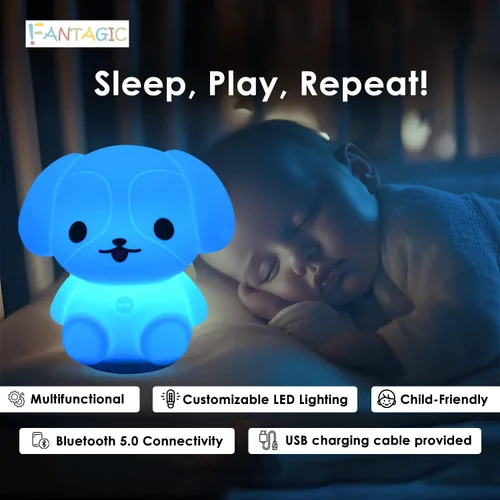Miniatura 4 de Altavoz Bluetooth combinado y luz nocturna con 9 emisiones de color, silicona apta para niños y libre de BPA, recarga USB, recibe audio