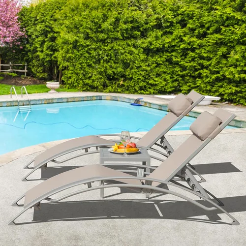 Miniatura 14 de domi outdoor living Domi - Juego de 2 sillas de salón de aluminio para exteriores con 5 posiciones ajustables, tumbona al aire libre para piscina