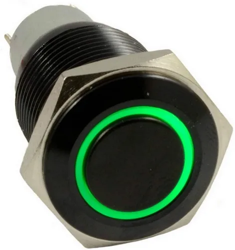 Miniatura 2 de Conexión a corriente con interruptor a botón con luz LED E Support™ de metal con forma ojo de ángel para autos de 16 mm 12V 3A, Verde