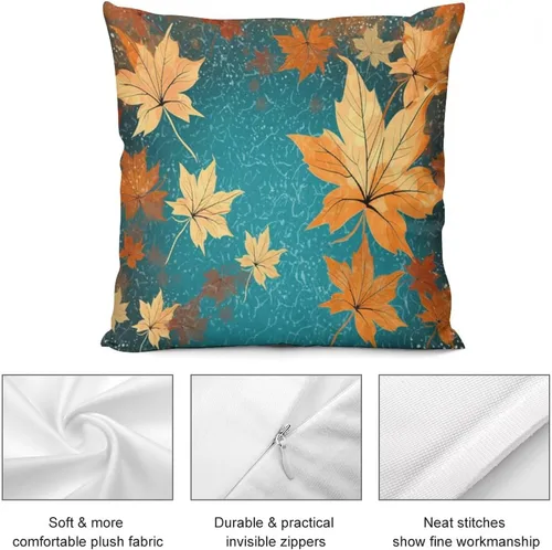 Miniatura 6 de Fundas de almohada de hojas de arce punteadas naranjas y amarillas, fundas de almohada de cosecha de temporada naranja cuadrado para sofá, sala