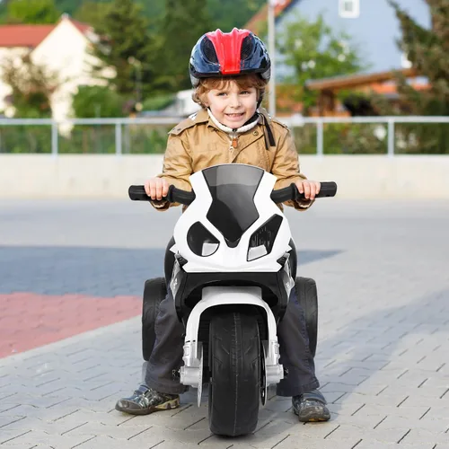 Miniatura 9 de HONEY JOY Motocicleta para niños, BMW con licencia, motocicleta de montar de 6 V con batería, con faros LED, música, pedal, suspensión de resorte