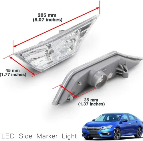 Miniatura 7 de Lente transparente Led luz de marcador lateral para 2016 en adelante Hon'da Civic Sedan/Coupe/Hatchback reemplazar OEM # H02551127N halógeno
