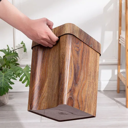 Miniatura 4 de Cabilock Contenedor de basura para adornos, papelera de madera con patrón de mármol, contenedor de basura de plástico, cubo de papel higiénico