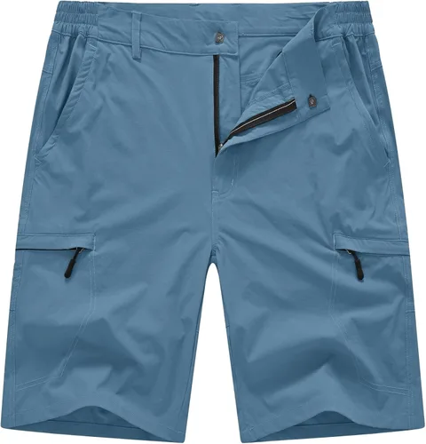BASUDAM Pantalones cortos de senderismo tipo cargo para hombre, elásticos, de secado rápido, ligeros, con 6 bolsillos para acampar y viajar