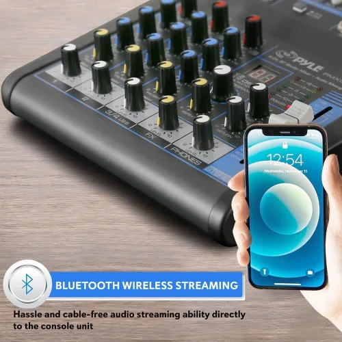 Miniatura 3 de Pyle Mezclador de Audio Profesional Placa de Sonido Consola del Sistema - 4 Canales - Bluetooth - Entrada USB MP3 para Computadora - 48V Phantom