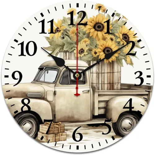 Miniatura 15 de Relojes de pared de 16 pulgadas, girasol con abejas y hojas, movimiento de cuarzo decorativo de madera, número arábigo, mariposa, girasol, reloj
