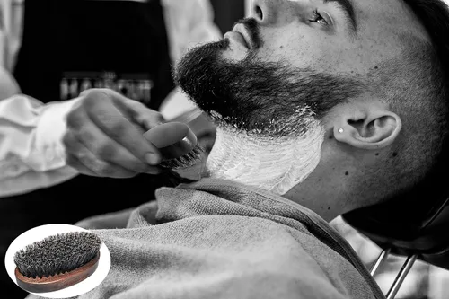 Miniatura 3 de Cepillo para barba de cerdas de jabalí para hombre, mango estilo nogal, cepillo alisador de barba, regalo para hombres, negro y marrón, pequeño