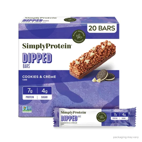 SimplyProtein - Barras de proteínas bañadas en chocolate, paquete de 20, galletas y crema, barra alta en proteínas y bajo en azúcar