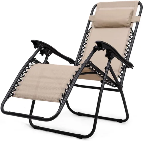 Miniatura 4 de Giantex Juego de 3 sillas de gravedad cero, tumbonas para patio, piscina, reclinables, plegables, sillas de descanso para patio trasero (beige)