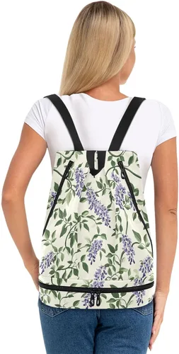 Miniatura 5 de Vintage Wisteria Flower Retro Drawstring beach bag trendy Swimming bag for gym with Wet Dry Compartments bolso para laptop mujer
