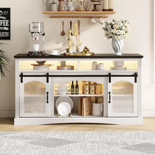 Miniatura 8 de Maupvit Soporte de TV de granja para televisores de hasta 65 pulgadas, centro de entretenimiento de 59 pulgadas de ancho con control de aplicación