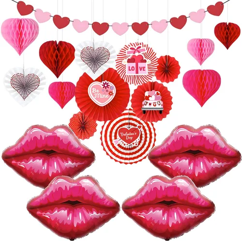 KatchOn, Juego de globos de labios rojos, tamaño grande de 30 pulgadas, paquete de 4, juego de decoraciones para el día de San Valentín, paquete de