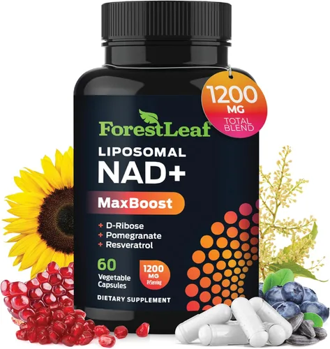 ForestLeaf NAD - Cápsulas de resveratrol, suplemento liposomal NAD para mujeres y hombres con D-ribosa y granada, NAD+ para energía, concentración y