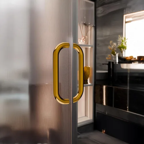 Miniatura 6 de BRIXWELL Manija tubular estándar para puerta de ducha para montaje posterior, acabado de oro de 24 quilates, construcción de latón macizo, 8