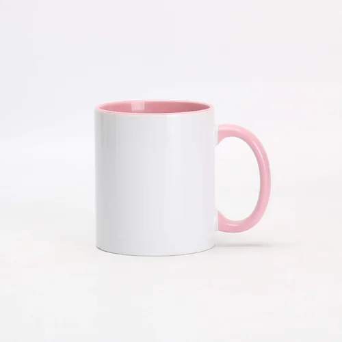 Miniatura 8 de Taza de café de sublimación de cerámica blanca de 11 onzas con colores sólidos en el interior y mango negro, rojo, rosa, azul, verde y amarillo, 6