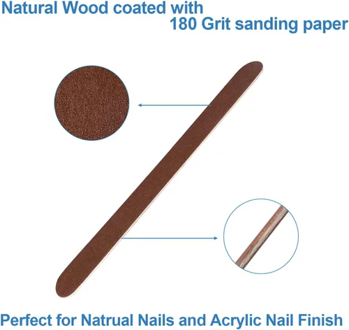 Miniatura 3 de 100 limas de uñas de madera, lima de uñas de tablero de esmeril de 7 pulgadas para uñas naturales, juego de herramientas de manicura, lima de uñas