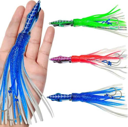 Miniatura 8 de Juego de señuelos de pesca de calamar, señuelos de calamar de pesca, suaves y luminosos, de simulación grande, señuelos artificiales de plástico