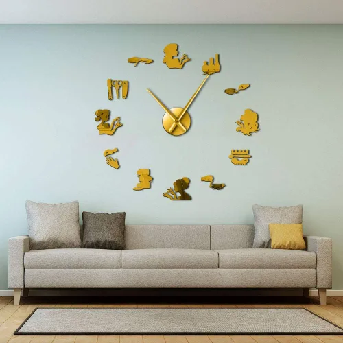 Miniatura 4 de The Geeky Days Reloj de pared analógico dorado, 12.4 in, funciona con pilas, movimiento de cuarzo, diámetro ajustable de bricolaje