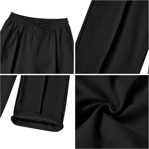 Miniatura 4 de ODIZLI Pantalones de pierna ancha de cintura alta para mujer, pantalones casuales de chándal de moda
