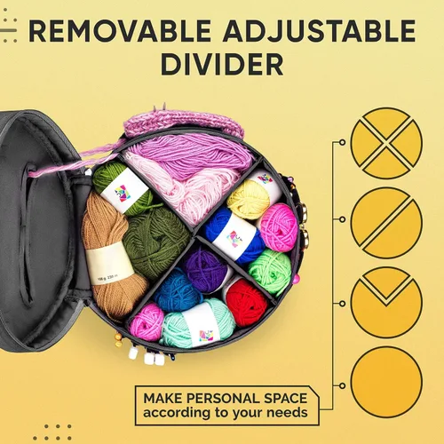 Miniatura 3 de CRAFTISS Organizador de bolsas de ganchillo y bolsa de almacenamiento de hilo, bolsa de punto y soporte de hilo con divisor extraíble, sostiene Negro