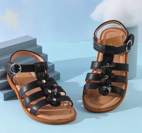 Miniatura 6 de DADAWEN Sandalias para niñas con punta abierta, lindas flores suaves, sandalias de vestir con tiras para verano, para niños pequeños, niños grandes