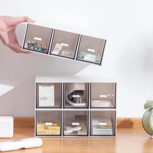 Miniatura 2 de Organizador de cajones de escritorio, cajones de almacenamiento apilables, caja de almacenamiento de escritorio compacta de plástico, ideal