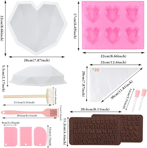 Miniatura 2 de 34 moldes de silicona con forma de corazón para el día de San Valentín, juego de moldes de corazón rompible Sublaga para chocolate, molde de letras