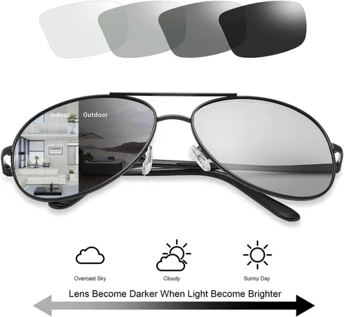 Miniatura 2 de Gafas de sol polarizadas fotocrómicas para hombre Al-Mg marco de metal gafas de conducción deportivas protección UV400 gafas antirreflejos A103-negro