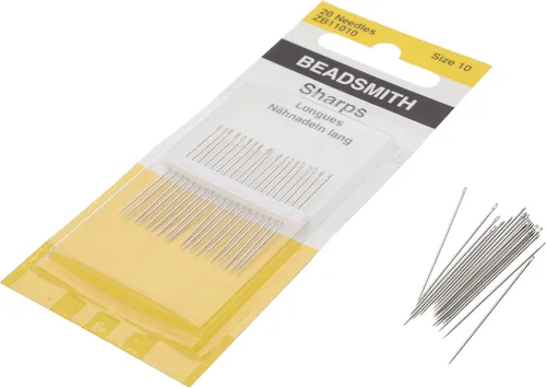 The Beadsmith Agujas de cuentas Sharps - Tamaño 10, cortas para áreas más pequeñas, 20 agujas por tarjeta, calidad europea, aguja de coser