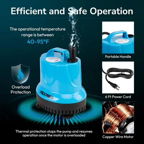 Miniatura 5 de Hexago Bomba sumergible de fuente de agua de 580 GPH, bomba de sumidero pequeña de 60 W con elevación alta de 9 pies, bombas de acuario