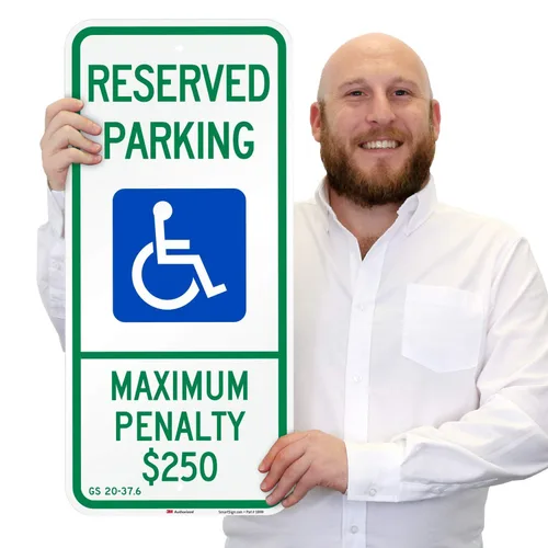 Miniatura 7 de SmartSign - Letrero de estacionamiento reservado para discapacitados - Penalización máxima de $250 pulgadas 12 x 26 pulgadas, aluminio reflectante