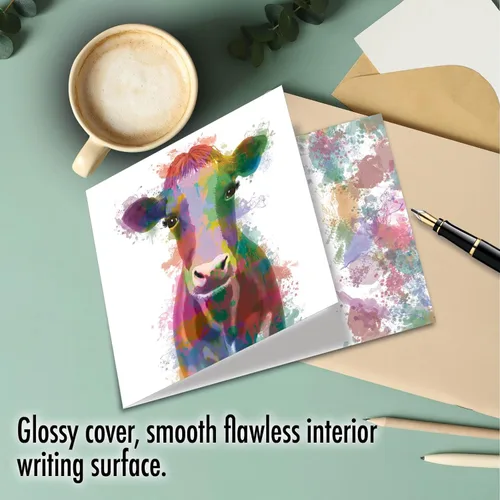 Miniatura 3 de The Best Card Company - Dulce tarjeta de agradecimiento con sobre, colorido animal impreso gratitud saludo - Cow Funky Rainbow Wildlife CQ4948ETYG