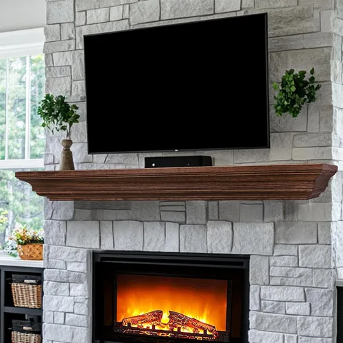Miniatura 22 de Estantería rústica para chimenea, estante flotante de madera de 48 pulgadas para sobre chimenea, chimenea montada en la pared, estantes flotantes