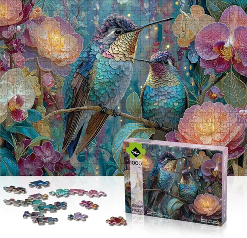Miniatura 8 de Rompecabezas para adultos de 1000 piezas, colibrí, flor, pájaro, naturaleza, animal, rompecabezas de 1000 piezas para adultos mayores, rompecabezas